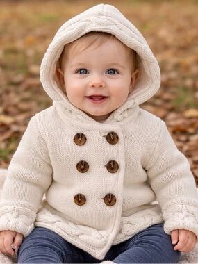 Old Navy Cream Soft Knit Hooded Sweater Coat 12–18M Spring